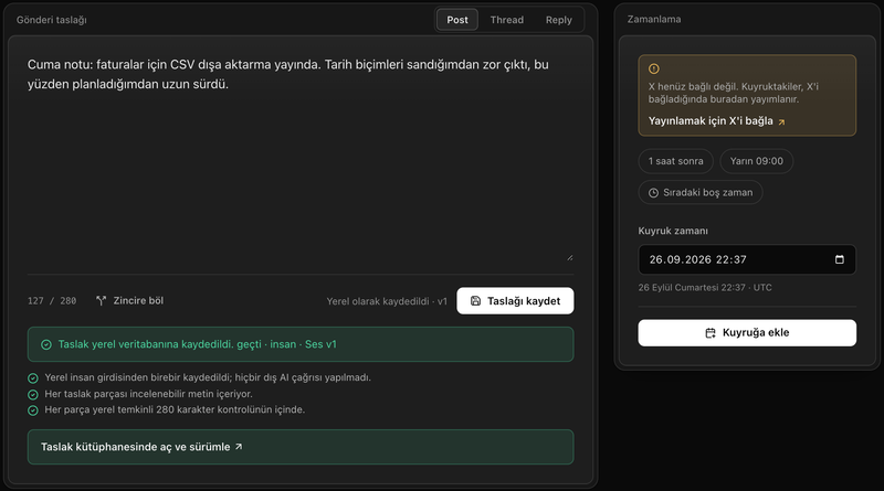 Kuyruğa girmeden önce kontrolleriyle kaydedilmiş bir taslak.