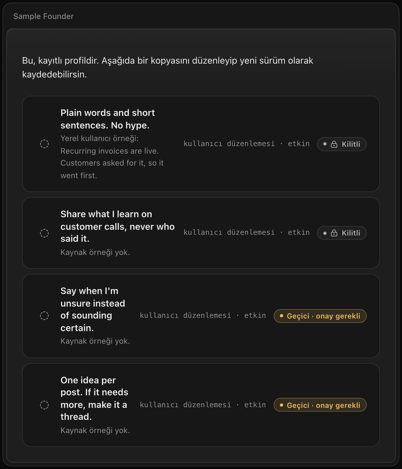Postglow'da ses kuralları; biri kilitli.